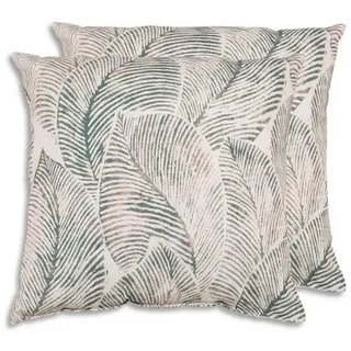 Zierkissenset, Grau, Beige, Textil, 2-teilig, Blätter, Füllung: Polyester, Hohlfaser, quadratisch, 48x48 cm, Oeko-Tex® Standard 100, pflegeleicht, hochwertige Qualität, langlebig, für den Außenbereich geeignet, Wohntextilien, Kissen, Dekokissen