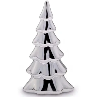 H.Bauer jun. Deko Tannenbaum klein 15 cm - silberfarbene Porzellan Figur glänzend & strukturiert, edle Weihnachtsdeko für Tisch, Kommode & Fensterbank in moderner Winteroptik