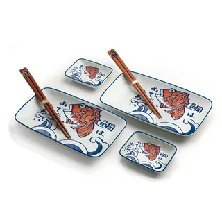 WestCraft Sushiteller SUSHI TELLER SET, Sushi Geschirr Set, Mehrteiliges Sushi-Set, (6 St), 2 Personen Sushi-Teller, Schalen und Essstäbchen in versch. Farben