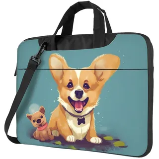 Funny Animal Corgi Laptoptasche für Damen und Herren, 15,6 Zoll (39,6 cm), Computerhülle, Business-Reise, Aktentasche, Kuriertasche, Schwarz , 15.6 inch - 15.6 inch