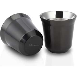 Easyworkz Espressotassen aus Edelstahl, doppelwandig, isoliert, Demitasse-Tassen, 2er-Set, hitzebeständig, 75ml Schwarz