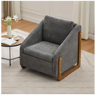 BlingBin Sessel Loungesessel Akzentstuhl (1-St., moderner Stuhl mit Armlehne aus Holz), mit Rückenkissen, Chenillestoff grau