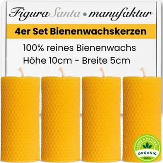 Figura Santa® Bienenwachskerzen Adventskerzen 4er Set Kerzen Adventskranz Stumpenkerzen aus 100% Bienenwachs-Platten Weihnachtskerzen | Größe: 10x5 cm lange Brennndauer ca. 13 h