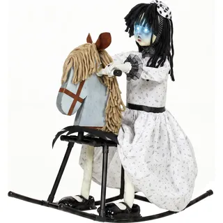 HOMCOM Animiertes Halloween-Mädchen auf Schaukelpferd, 72 cm, mit Leuchtenden Augen, Gruseligen Reimen, Sound-/Touch-Aktivierung, für Innenräume und geschützten Außenbereich   Aosom