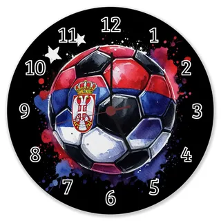 speecheese Wanduhr aus Alu Fußball Serbien Flagge Perfekte Deko EM 2024 | Serbien Nationalflagge in Rot und Blau Sportliche Ball-Design