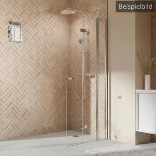 Breuer Elana 2.0 rund Walk-In Drehfalttür mit Festteil alleinstehend Türanschlag rechts Klarglas hell mit DualPlus 100 cm - Alu Silber matt - 2507 001 070 005