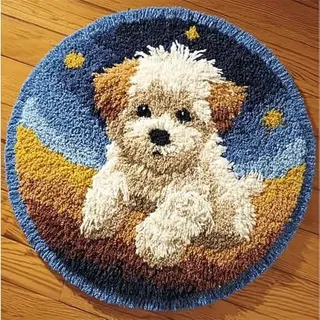 WallustrioaW 3D Knüpfset Knüpfteppich zum Selber,Welpe unter dem Sternenhimmel,Knüpfen Teppich für Kinder,Erwachsene oder Anfänger,Kreatives Geschenk,Latch Hook Kit,50x50cm