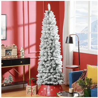 i@home Künstlicher Weihnachtsbaum mit Schnee Effekt, Tanne schmal platzsparend, 75 x 210 cm, Künstliche Tanne, Platzsparend, Wiederverwendbar,Zerlegbar grün
