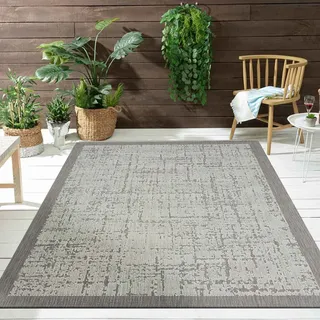 VIMODA Teppich In- und Outdoor Flachgewebe Terrasse Balkon Wintergarten Robust Abstrakt Grau Anthrazit Braun, Farbe:Grau, Maße:120x160 cm