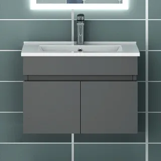 Acezanble Badezimmer Badmöbel 60 cm Waschtisch mit Unterschrank Hängeschrank Anthrazit