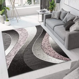 TAPISO Dream Teppich Wohnzimmer Schlafzimmer Esszimmer Kurzflor Modern Meliert Wellen Grau Rosa Weiß ÖKOTEX 180 x 250 cm