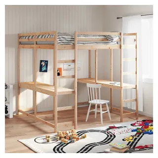 vidaXL Hochbett mit Schreibtisch 160 x 200 cm Kiefer massiv beige