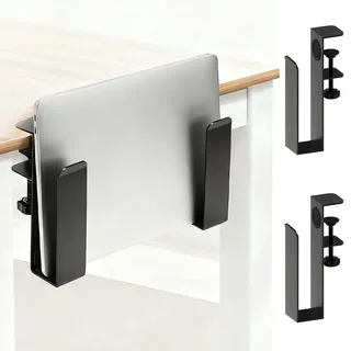 Verstellbare Laptop Halterung, 2 Stück Schreibtisch Seitenaufbewahrung ohne Bohren, Aufhängbarer Metall Ständer & Organizer mit Kratzfestem Silikon, Vertikale Halterung für Notebook Büro Homeoffice