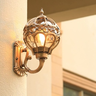 Mengjay Retro Wasserdichte Wandlampe-Antike Außenwandleuchte E27 Gartenlampe Retro Antike Wandleuchte mit Glaslampe Abdeckung Outdoor Lampe Wasserdichte Tür Balkon Villa Außenlampe (Kupfer)