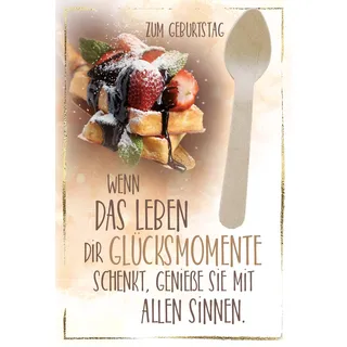 KE - Exklusive Geburtstagskarte mit Holzlöffel, DIN B6 Format 176x125mm, Premium Klappkarte inklusive Umschlag - Einzigartiges Motiv