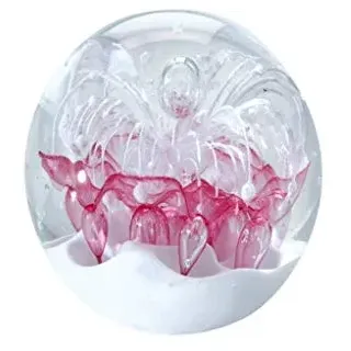 Traumkugel- Briefbeschwerer medium: Motiv Weiße Blume mit rosa über weißem Grund