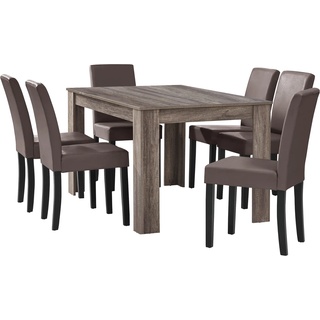 [en.casa] Essgruppe Forssa 7-tlg 140x90 cm Eiche antik / Braun