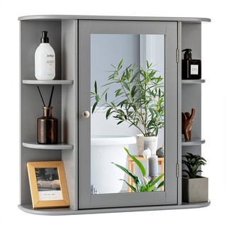 COSTWAY Spiegelschrank Badezimmerschrank mit Spiegeltür&Ablagen, hängend 65cm grau