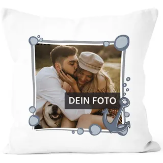 SpecialMe® Fotokissen mit Rahmen Herz Anker, Kissen-Bezug mit Foto Bedrucken Lassen, Fotogeschenk Weiss Unisize