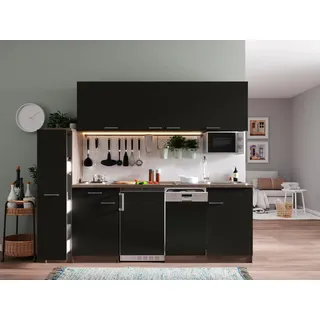 Respekta Küche Küchenzeile Singleküche 225 cm schwarz
