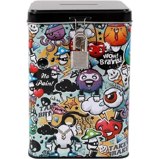 I-TOTAL Spardose I-TOTAL® Spardose Vorhängeschloss Schlüssel Sparbüchse Metall Graffiti