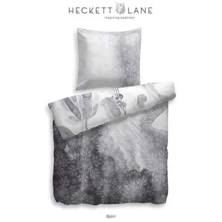 Heckett and Lane Bettwäsche HnL Satin Wende Bettwäsche Schneeflocken Weiss, Satin, 2 teilig grau