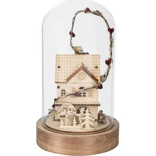 LED-Deko Glaskuppel | 20 cm | weiß/natur Winterhaus Weihnachtsdeko warmes Licht