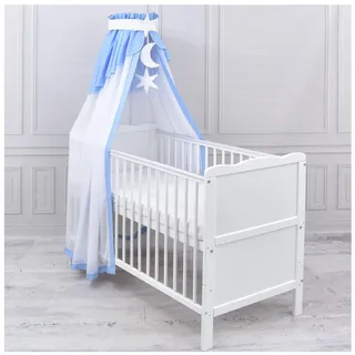 Generisch Baby Delux Babybett Himmel Betthimmel Chiffon Baldachin für Babybett Kinderbett Wiege Stubenwagen Himmelstange Applikationen Deko (Blau, ohne Himmelstange)