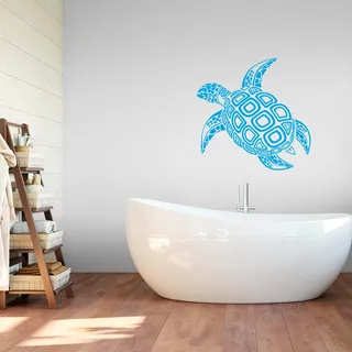 Wandtattoo WALL-ART "Badezimmer Schildkröte" Wandtattoos Gr. B/H: 80 cm x 79 cm, Tiere, blau Wandtattoos Tiere