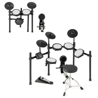 KOMFOTTEU E-Drum Sets mit 225 Sounds, E-Schlagzeug mit 30 Demos, 9 Metronome und Midi, Musikinstrument mit verstellbarem Hocker und Kopfhörer, Komplettset faltbar für Erwachsene, Kinder