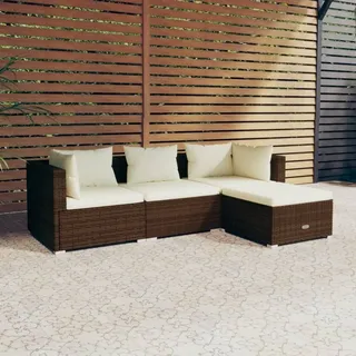 The Living Store 4-tlg. Garten-Lounge-Set mit Kissen Poly Rattan Braun - Braun