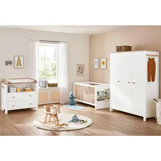 Pinolino Babyzimmer Lova, Weiß, Holz, Eiche, Masson-Kiefer,Masson-Kiefer, 6 Fächer, 2 Schublade(n) Schubladen, 77x90x145 cm, umfangreiches Zubehör erhältlich,zum Juniorbett umbaubar, höhenverstellbar, Sprossen mit Normabstand, zum Sitzsofa Aufbauanleitung im Karton, Lattenrost inklusive, Schlupfsprossen, Babymöbel, Babyzimmer-Sets
