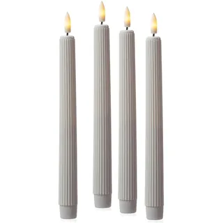 MARELIDA LED Stabkerzen gerillte Tafelkerzen Spitzkerzen H: 25cm in weiß | Gr.: onesize