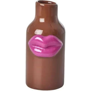 RICE Kleine Keramik Vase Lipstick, Höhe 14, Ø 6.5 cm, Braun