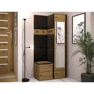 MIRJAN24 Garderoben-Set Orion XXV, (Komplett-Set, Schrank, Kleiderschrank mit Spiegel, Kleiderhaken, 7x Paneel 42x42), Auswahl aus Fronten und Polsterplatten braun