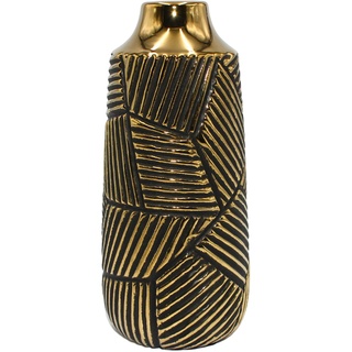 Edle hochwertige Keramik Vase in Gold-schwarz, konisch, gestreift, Größe: H/Ø ca. 30 x 11 cm