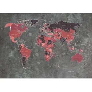 Runa Art Fototapete Weltkarte Modern Vlies Wohnzimmer Schlafzimmer - Made in Germany - 308 x 220 cm Rot Schwarz 9128010c