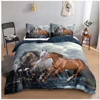 LuxusKollektion Kinderbettwäsche Bettwäsche-Set Pferd 155/220 2x80/80cm