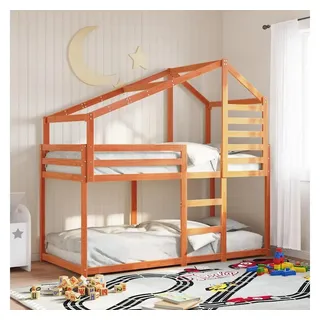 vidaXL Etagenbett mit Dach 90 x 200 cm Kiefer massiv braun