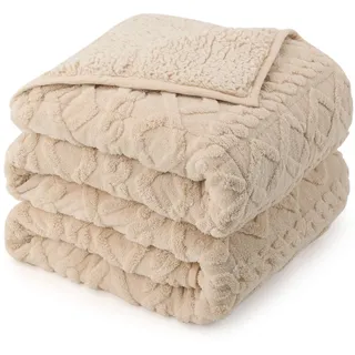 Gewichtsdecke, Queen-Size-Größe, 6,8 kg, klassische, weiche Jacquard-Sherpa-Gewichtsdecken für Schlaf, natürlich und beruhigend, flauschige, gemütliche Sofa-Bettdecke für den Winter, Beige, 152,4 x