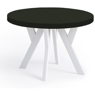 Runder Ausziehbarer Tisch für Esszimmer, PERO, Loft-Stil, Skandinavische, Durchmesser: 80 / 130 cm, Farbe: Schwarz / Weiß
