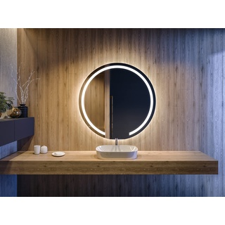 Artforma Rund Badspiegel 70 cm mit LED Beleuchtung und Abdeckung- Wählen Sie Zubehör - Individuell Nach Maß - Beleuchtet Wandspiegel Lichtspiegel Badezimmerspiegel - LED Farbe zu Wählen L96