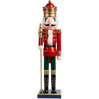 THE TWIDDLERS XL Nussknacker Figur Groß (50cm) – Traditioneller Holz Soldat Weihnachtsdeko – Handbemaltes Ornament in Rot & Grün für Kamin & Fensterbank – Klassisches Design