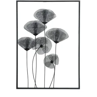 Casablanca Metallbilder Wanddeko Bilder Metall – moderne Wanddekoration Wohnzimmer – Wandbild 3D Metallbild Wand Deko Blumen Blätter Wall Decoration 50 x 90 7m Schwarz