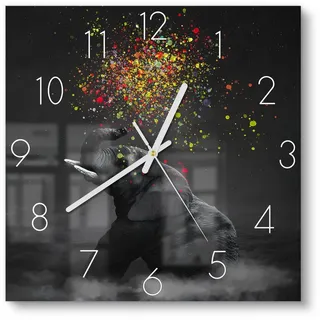DEQORI Wanduhr 'Farbenfreudiger Riese' (Glas Glasuhr modern Wand Uhr Design Küchenuhr) schwarz 30 cm x 30 cm