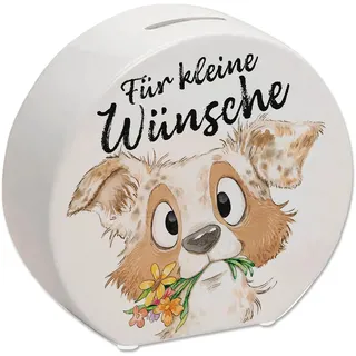 Hund Spardose mit Spruch Für kleine Wünsche Geburtstagsgeschenk für Hundemensch Niedlicher Welpe Blumen Design Aussies Freund