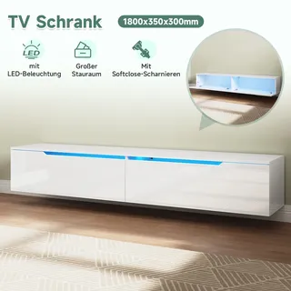 Fernsehschrank Hängend/Stehend TV Schrank Fernsehtisch Wand Weiß Hochglanz 180cm