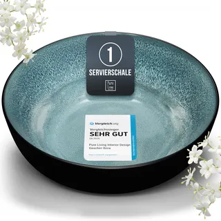 Steingut Servierschüssel Ibiza TESTSIEGER, Traumhafte Mediterrane Salatschüssel, Servierschale - Bowl Schüssel Groß, Salatschale - Pure Living in Petrol