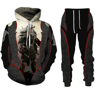 IPOVOQ Herren Trainingsanzug Set Viking Warrior 3D gedruckt Hoodie und Jogger Hose Anzug Zweiteiliges Set Casual Kapuze Sweatshirt Set - 6XL