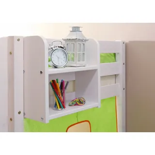 TiCAA Einhängeregal für Hochbett und Etagenbett, Bettregal aus Kiefer Massivholz, Kinderzimmer Ablage für Bücher und Spielzeug, Regal zum Einhängen, Weiß, 40/80 cm